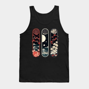 Japanese Inspired Panels | Japanese Waves and Flowers Tank Top